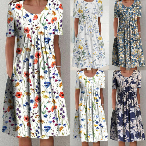 Maxi dress for women with a floral design and wide sleeves Amarae