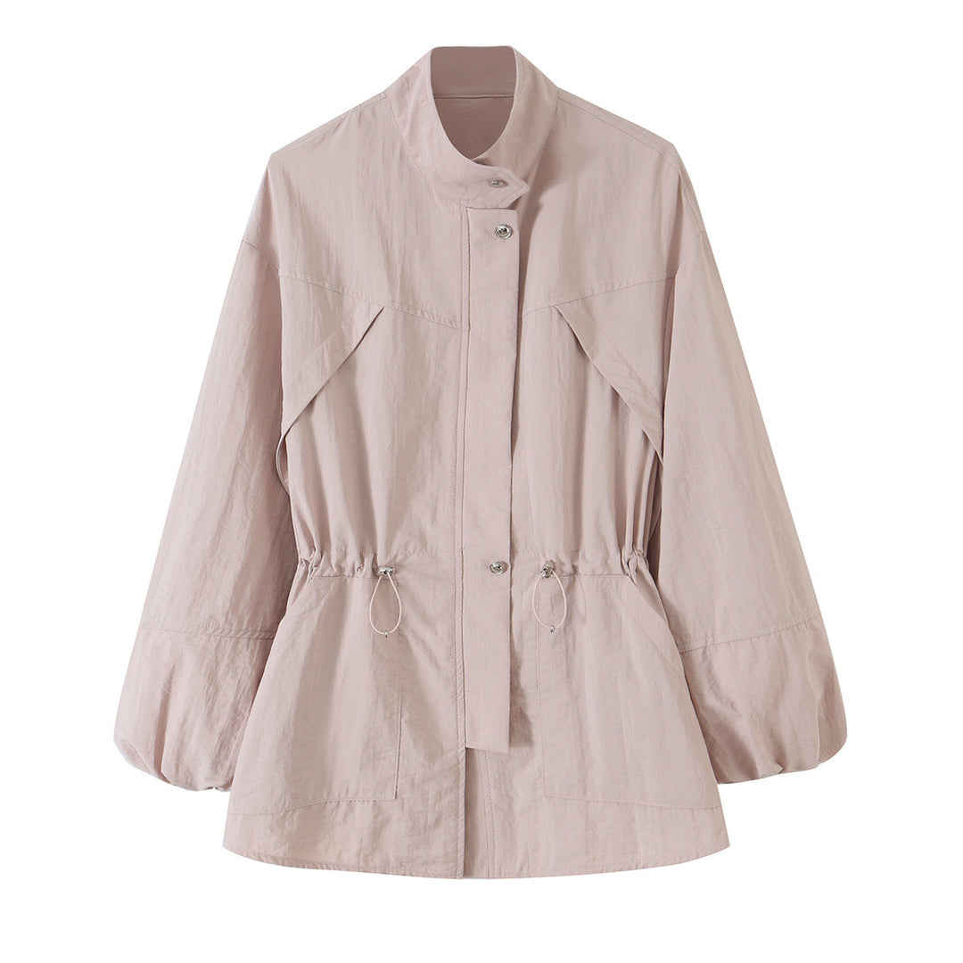Women's Light Tailored Transitional Jacket with Drawstring, Stand Collar and Balloon Sleeves Amarae