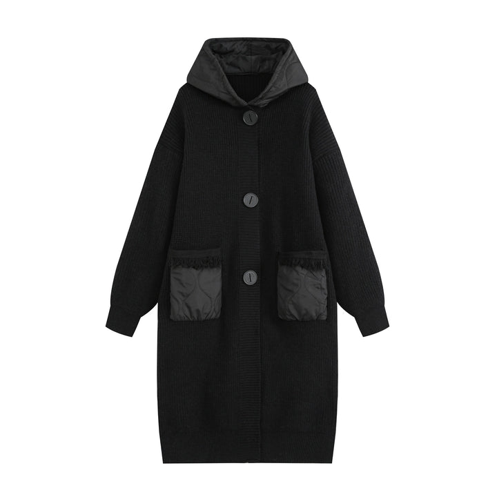 Women's knitted coat with quilted hood and padded pockets Amarae