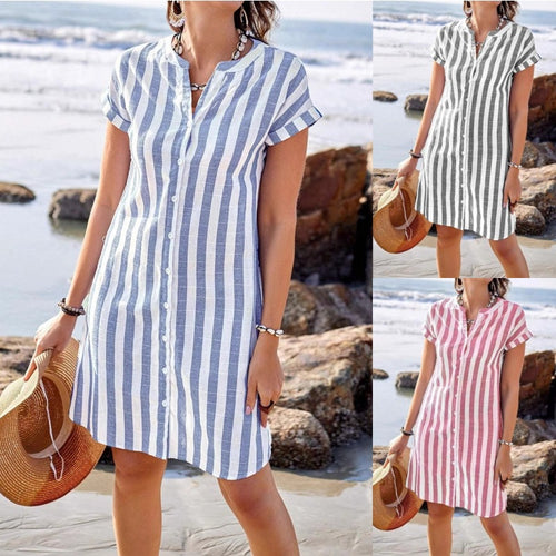 Striped shirt dress for women in light linen fabric Amarae