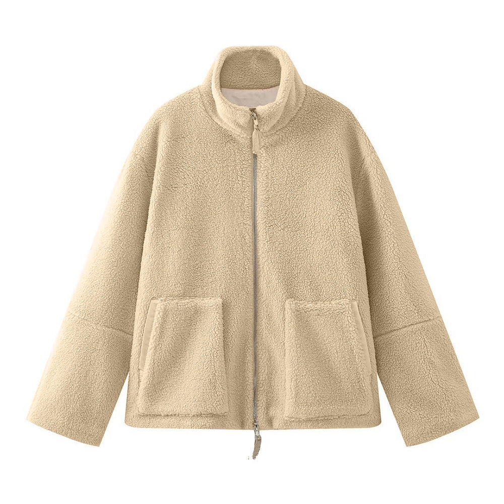 Fleece jacket for women with stand-up collar and practical pockets Lune London
