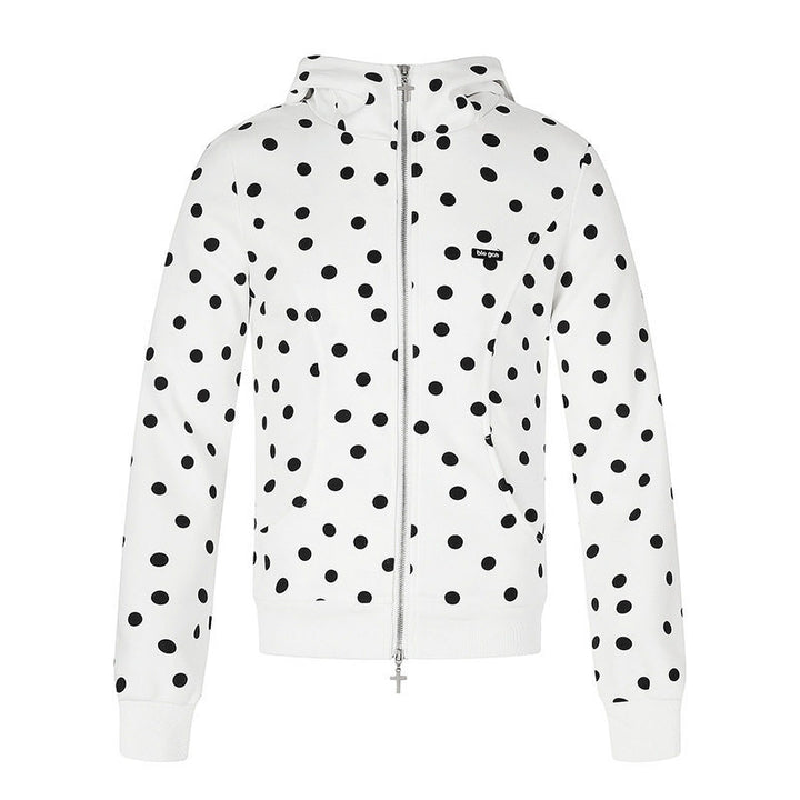 Women's Figure-Hugging Hooded Sweat Jacket with Polka Dot Pattern, Metal Front Zipper and Kangaroo Pockets Amarae
