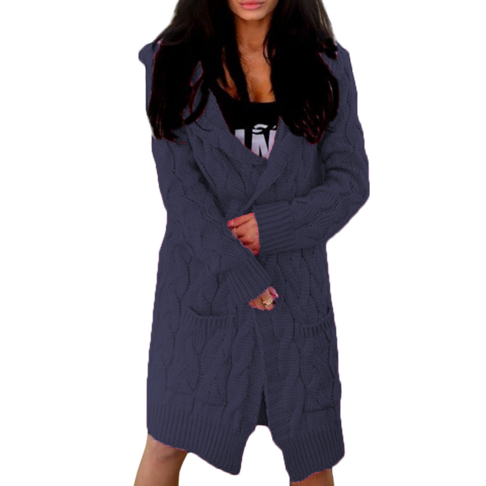Knitted coat for women with hood and comfortable pockets Lune London