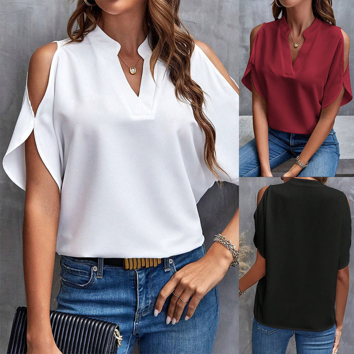 Blouse élégante pour femmes avec design de manches découpées et col montant à la mode Chic & Stil