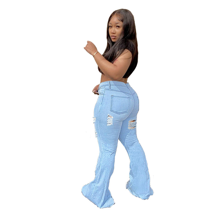 Women's high-waisted flared jeans with large rips and extra wide hem Amarae
