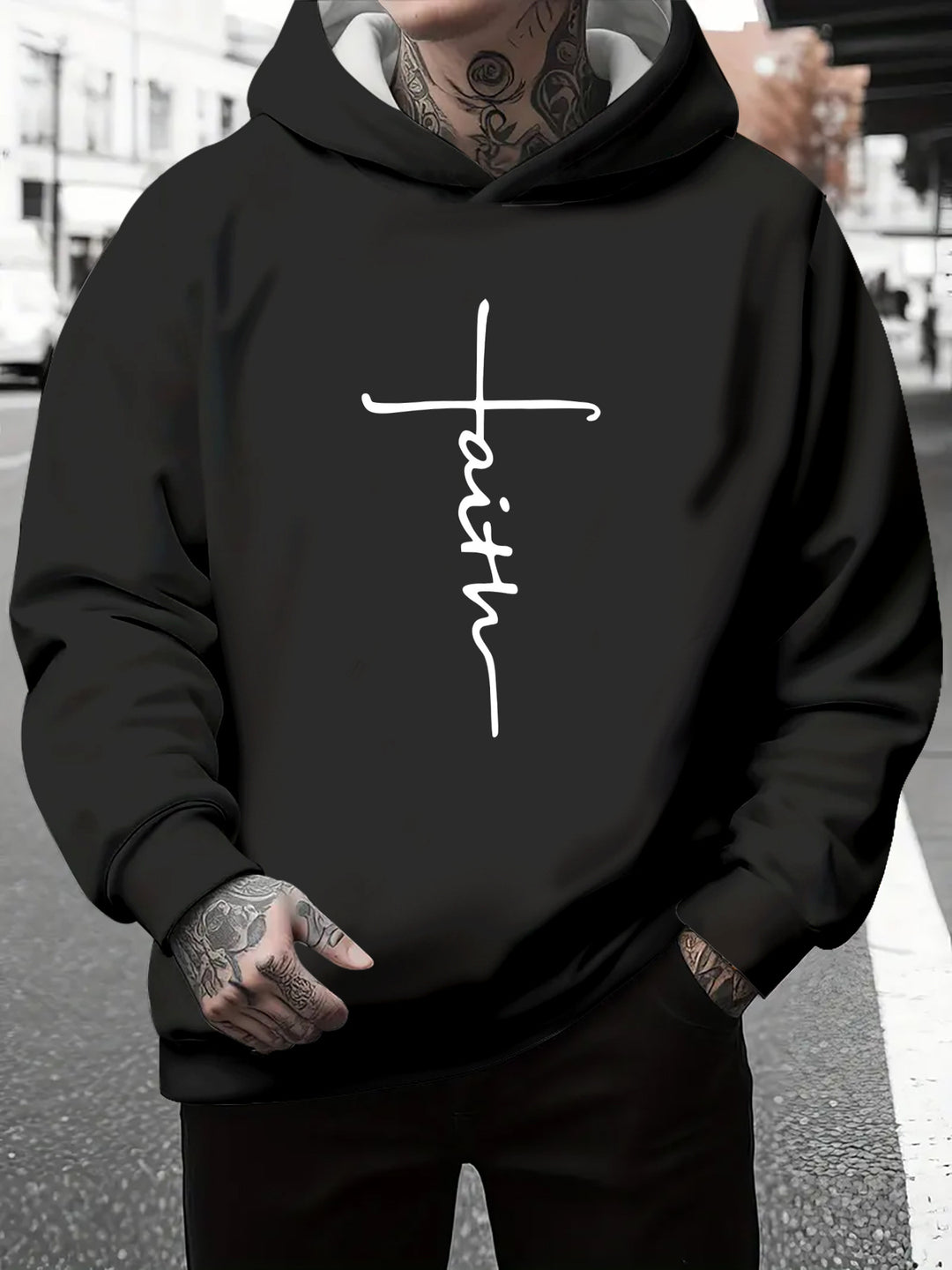 Men's hoodie with a subtle gradient of colors and an inspiring inscription Amarae