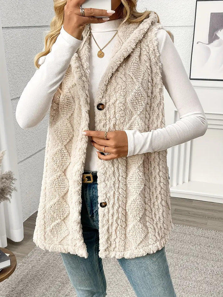 Fleece vest for women with hood and button closure Amarae