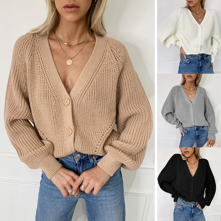 Cardigan en tricot confortable pour femmes avec décolleté en V et détails de bouton pratiques Chic & Stil