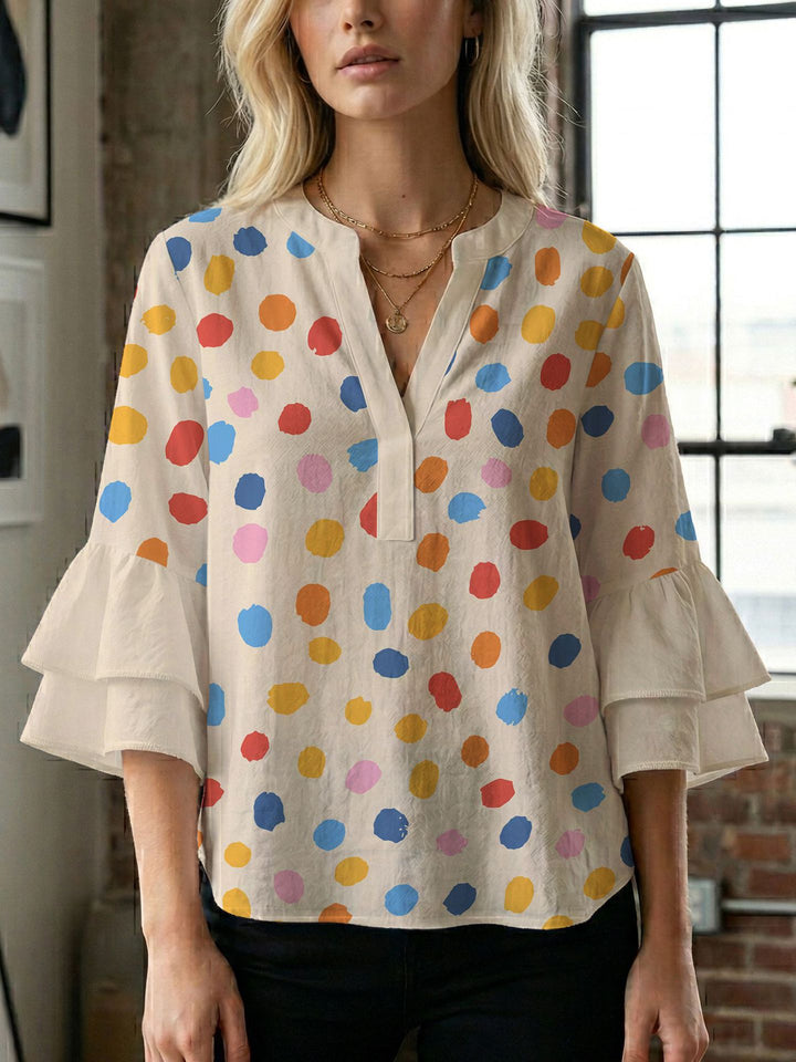 Women's blouse shirt with voluminous sleeves and creative print design Lune London