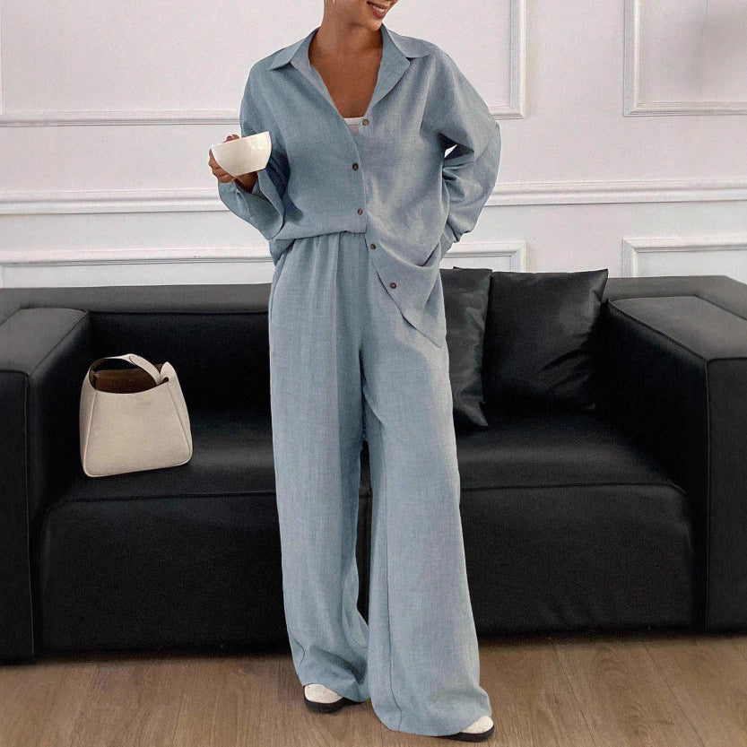 Ladies elegant casual linen blouse and wide pants Lune London