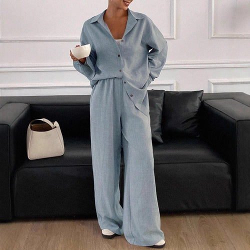 Ladies elegant casual linen blouse and wide pants Amarae