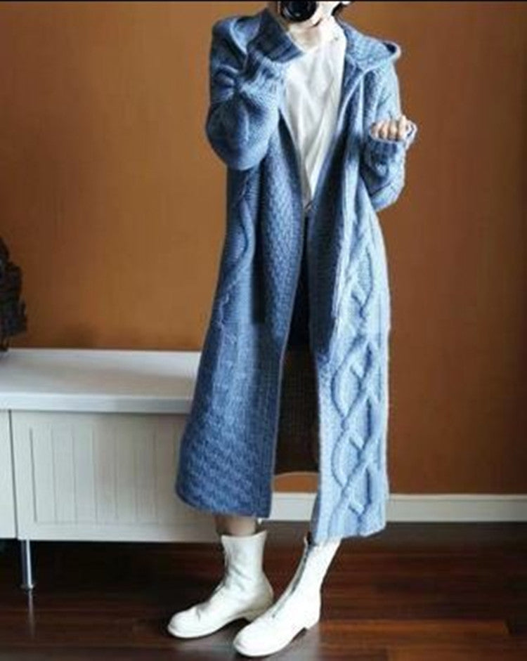 Knitted women's jacket with hood and fine textile pattern Lune London