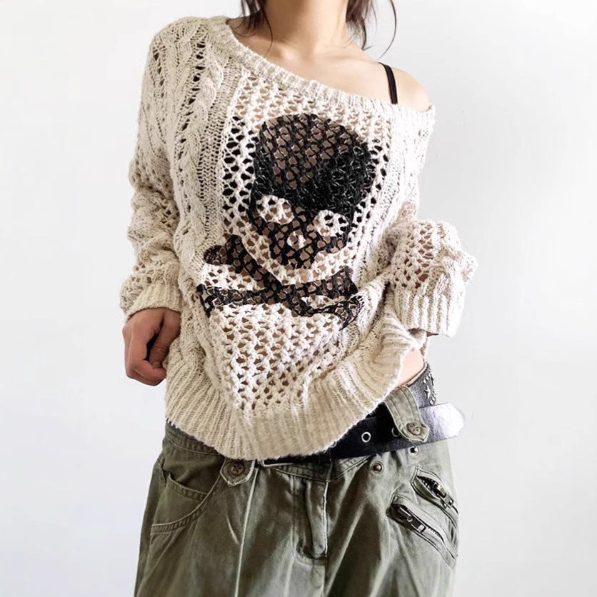 Thick knit sweater for women with skeleton pattern Lune London
