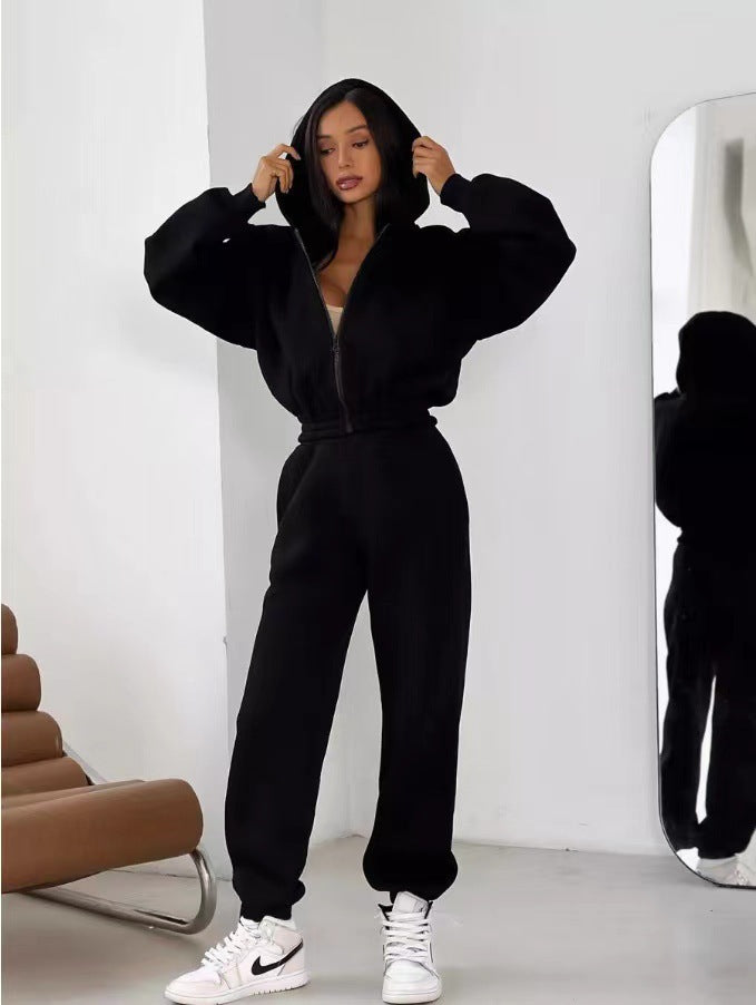Lune London women's cozy zip-up hoodie and jogger pants set