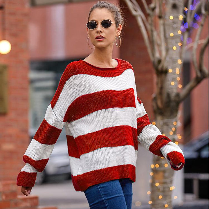 Pull en tricot confortable pour femmes avec un motif rayé moderne et une coupe large Chic & Stil