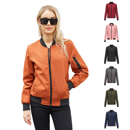 Modest bomber jacket for women with practical zip pockets and a sporty collar Amarae