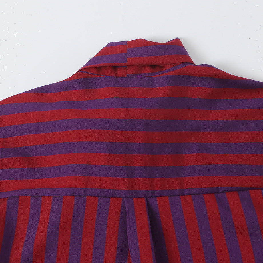 Women's Striped Long Sleeve Blouse with Bow Collar and Casual Fit Amarae