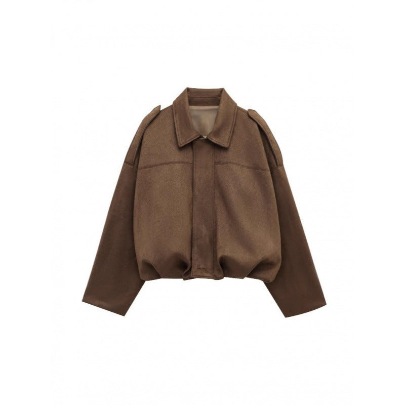 Trendy oversized jacket for women with hidden belt and chic shoulder details