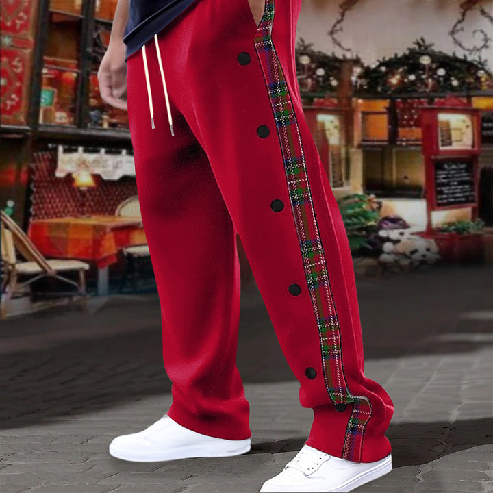 Comfortable men's jogger pants with side plaid pattern and functional snap buttons Lune London
