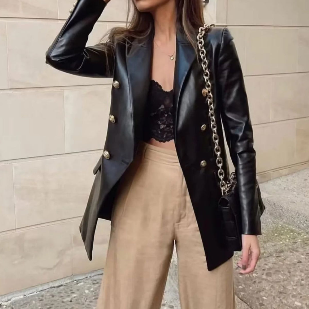 Elegant blazer jacket in faux leather for women Lune London