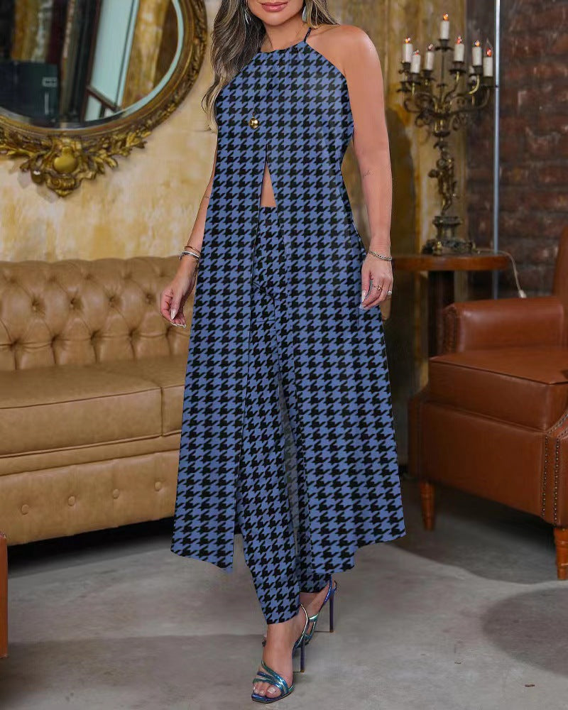 Maxi dress for women with flattering cut and trendy Prince of Wales pattern Lune London
