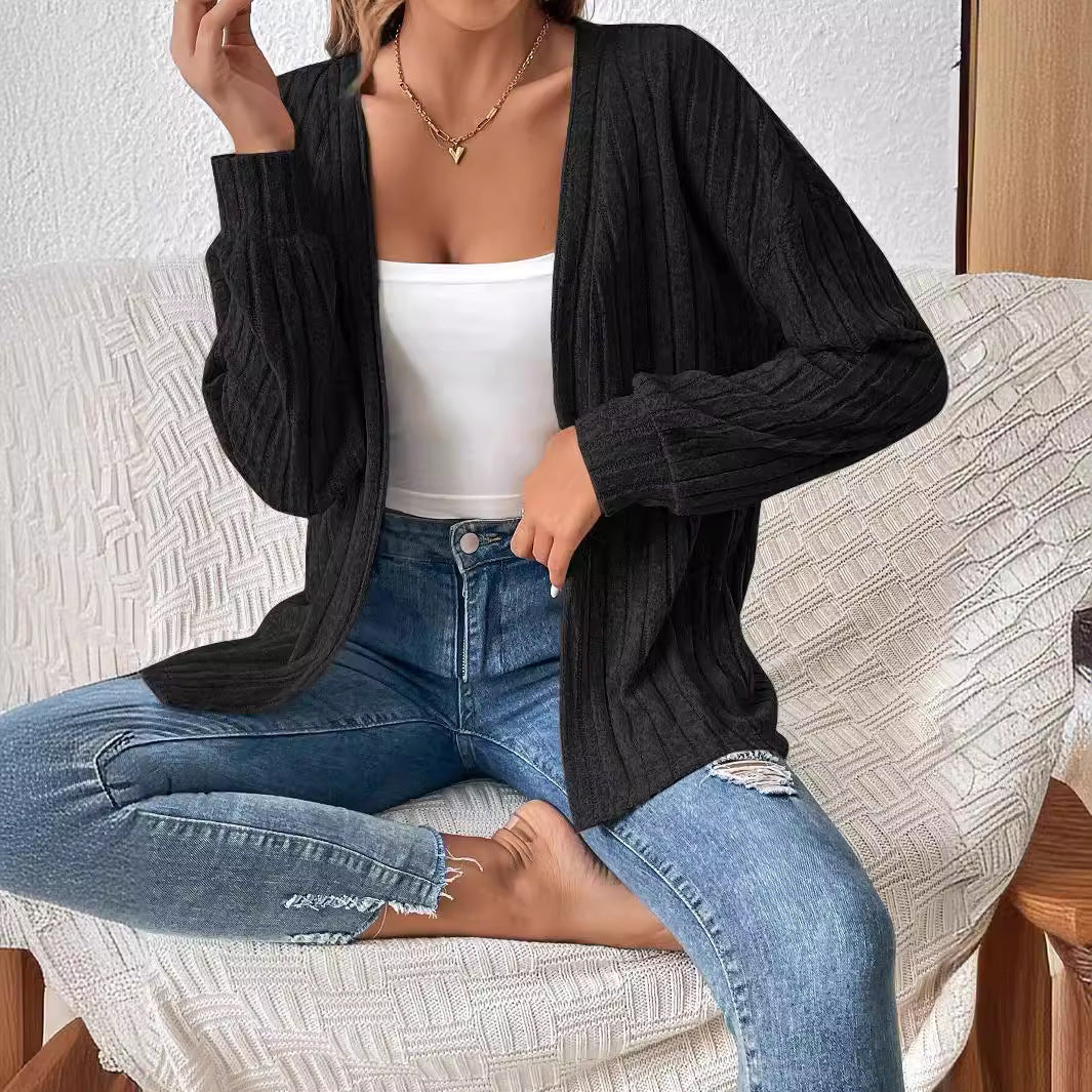 Women casual knitted cardigan with ribbed texture Lune London