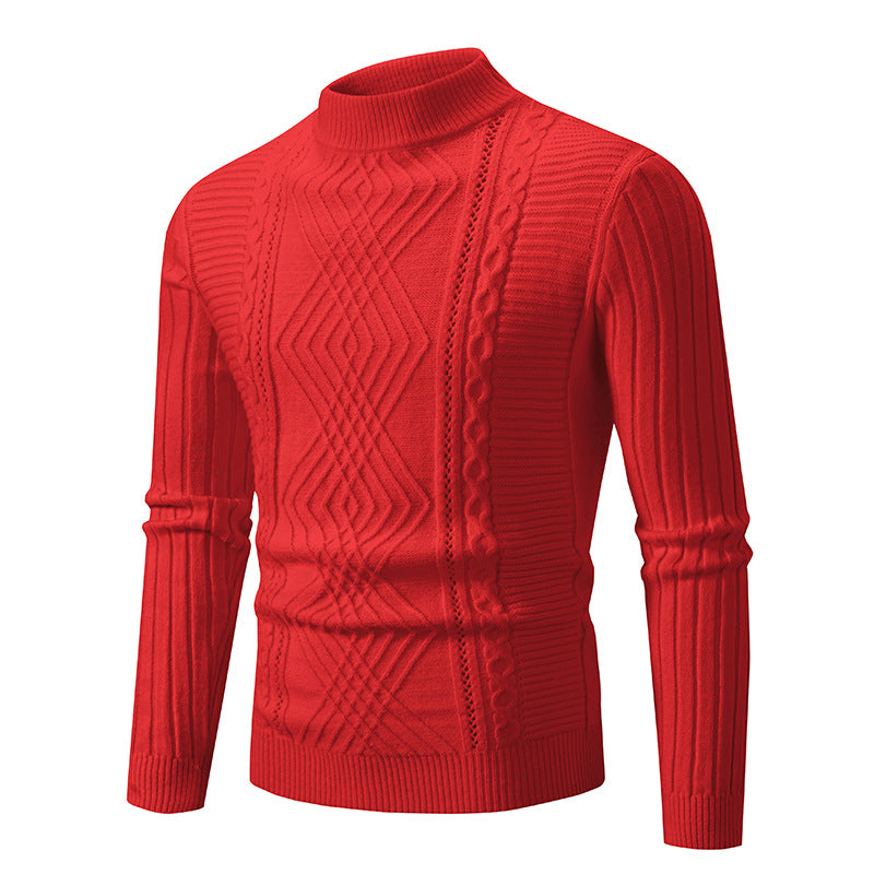 High-quality cotton turtleneck sweater for men with a ribbed cable pattern Lune London