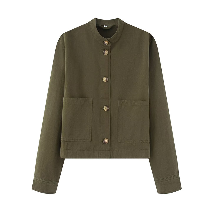 Women's short jacket with stand-up collar, boxy-cropped silhouette and patch pockets Amarae