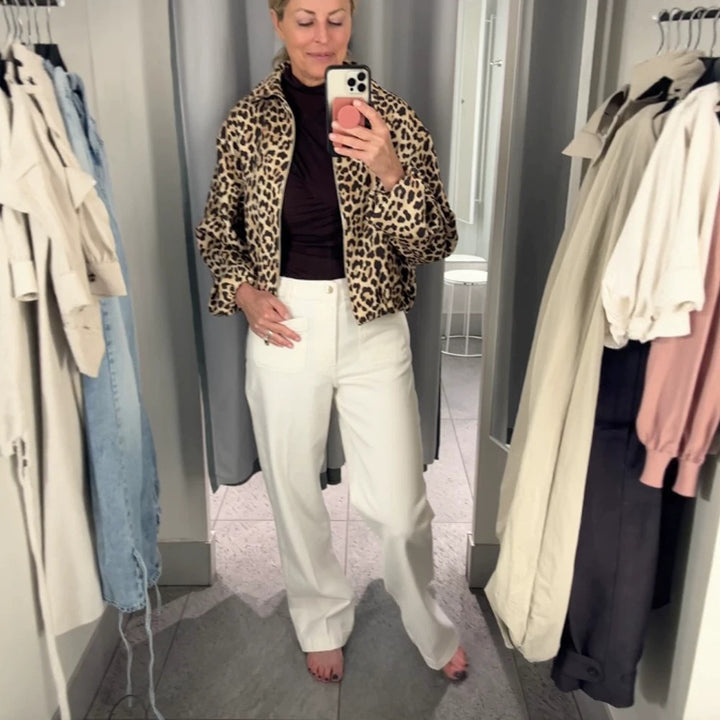 Women’s padded oversized bomber jacket with leopard print and stand-up collar Amarae