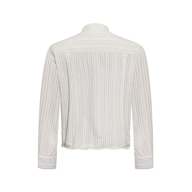 Men's Lightweight Long Sleeve Shirt with Stand-Up Collar, Fine Striped Pattern and Breast Pocket Amarae