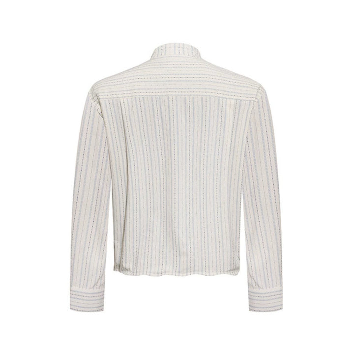 Men's Lightweight Long Sleeve Shirt with Stand-Up Collar, Fine Striped Pattern and Breast Pocket Amarae