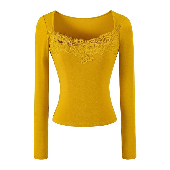 Women's Fitted Long Sleeve Shirt with Lace Bustier Look Amarae