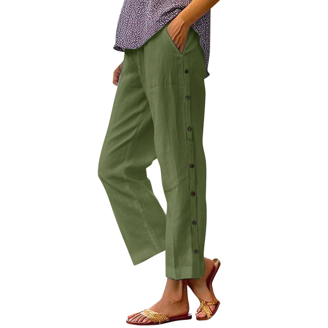 Comfortable linen pants for women with button details Lune London