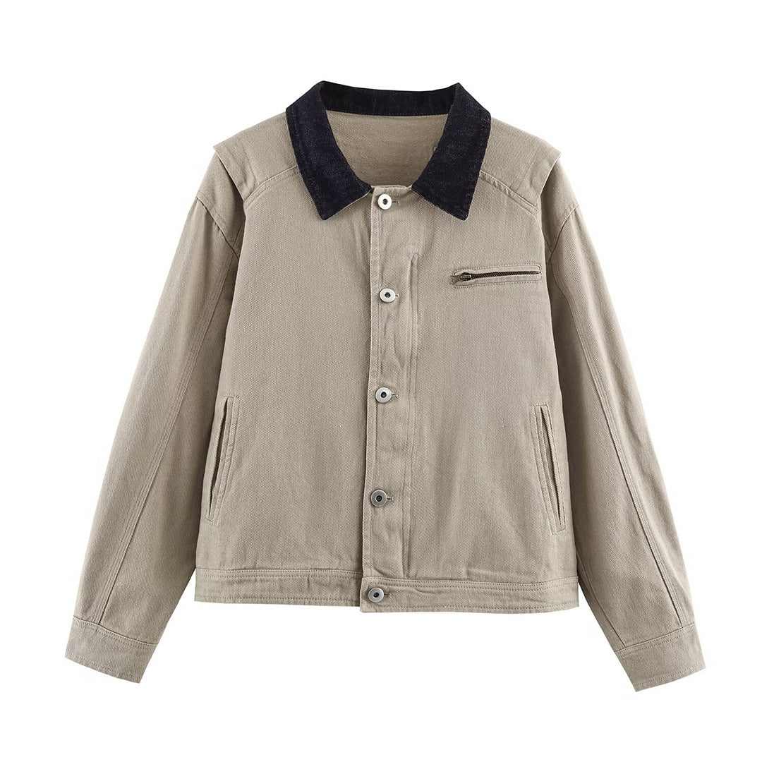 Men's Boxy Canvas Jacket with Cord Collar, set-in Side Pockets and Zip Chest Pocket Amarae