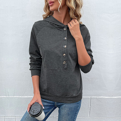 Casual women's hoodie with button placket and high-quality cotton Amarae