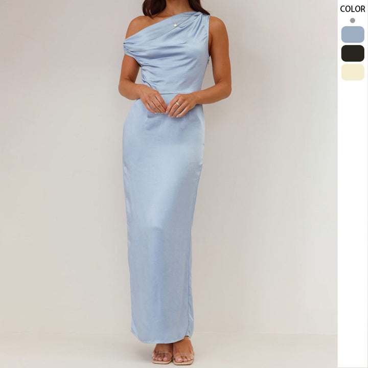 Maxi Chic Dress for Women with Asymmetrical Neckline and Chic Ruched Detail & Stil