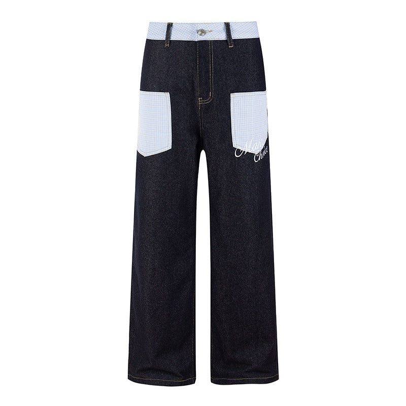 Women's wide denim culottes with checkered pattern pockets and high waist Amarae