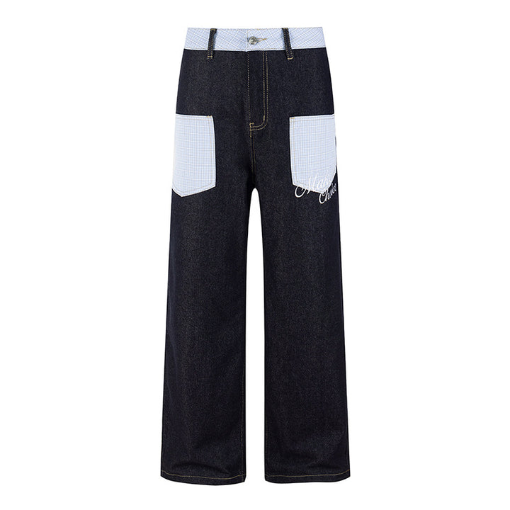 Women's wide denim culottes with checkered pattern pockets and high waist Amarae