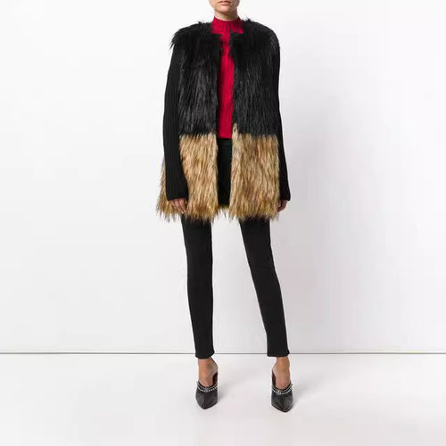 Ladies Luxurious Faux Fur Jacket with Natural Color Gradient Amarae