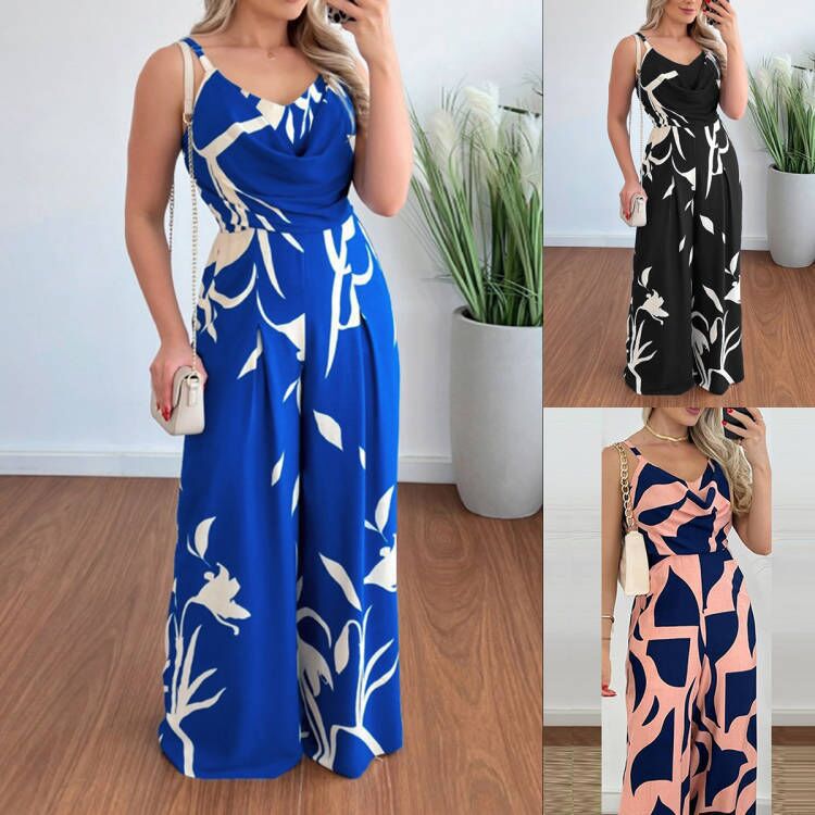 Ladies Elegant Jumpsuit with elegant wrap design and chic floral pattern