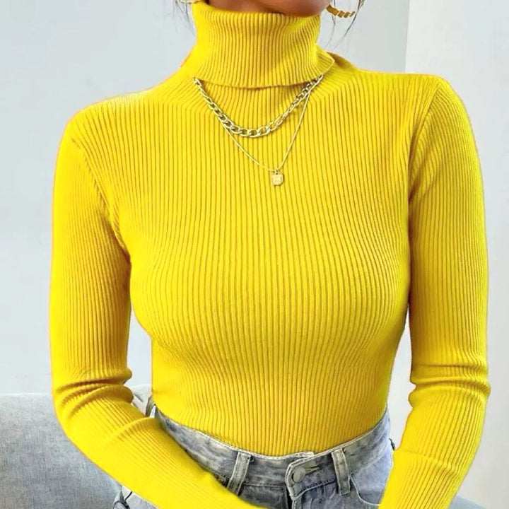 Women's Elegant Turtleneck Sweater with Fine Ribbed Texture Lune London