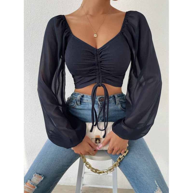 Trendy top for women with ruffles and long puff sleeves Lune London