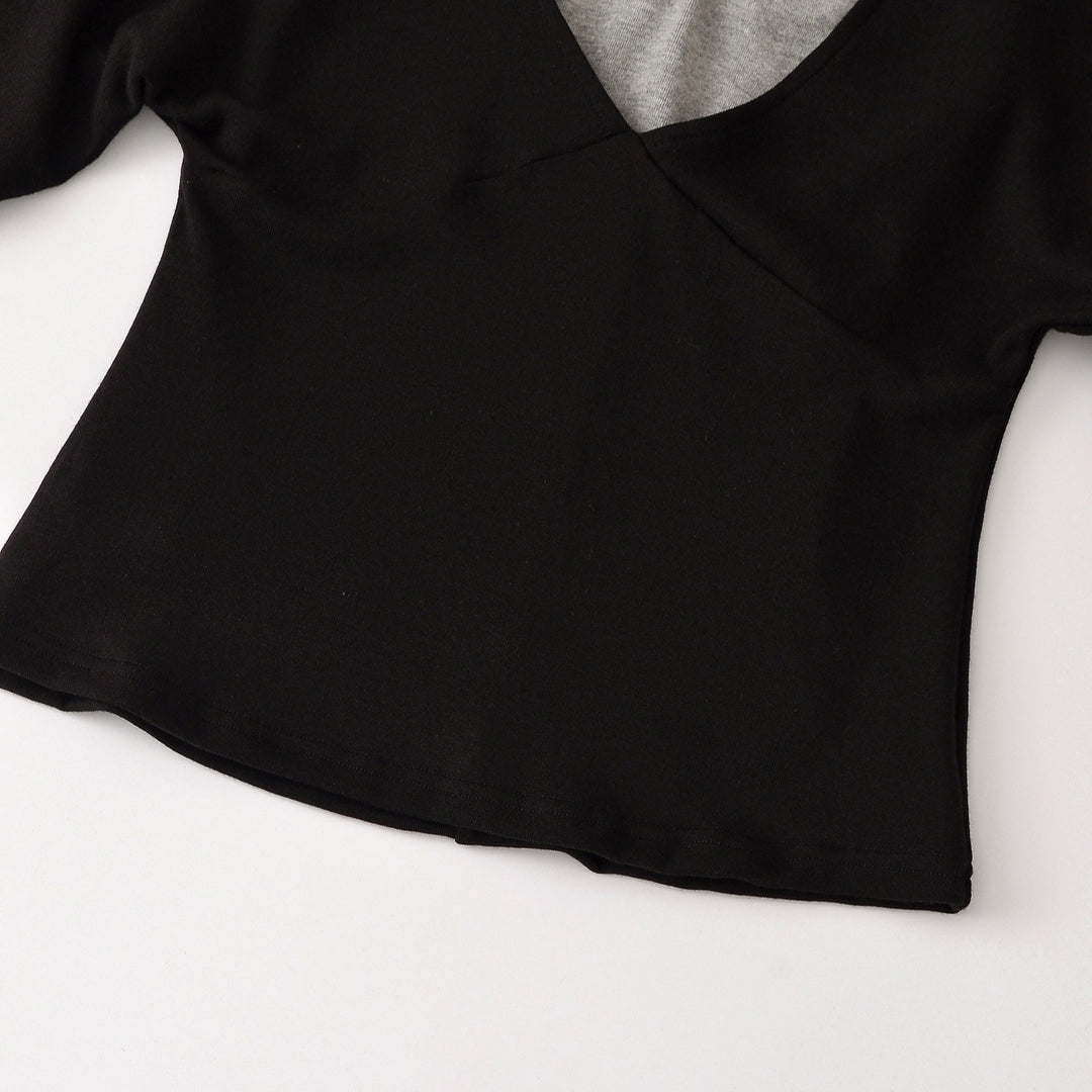 Women's Layered Look Long Sleeve Shirt with Deep V-Neck and Integrated Camisole Amarae