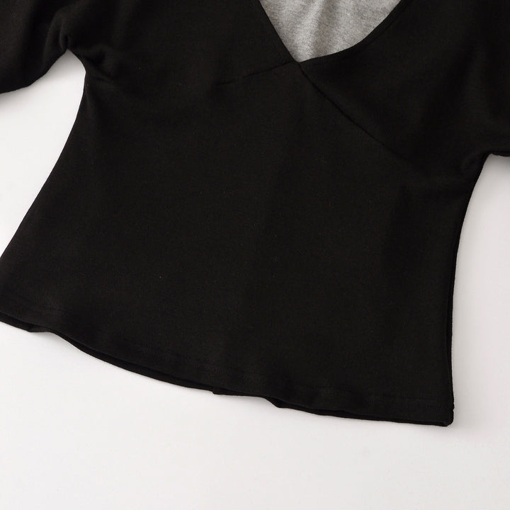 Women's Layered Look Long Sleeve Shirt with Deep V-Neck and Integrated Camisole Amarae