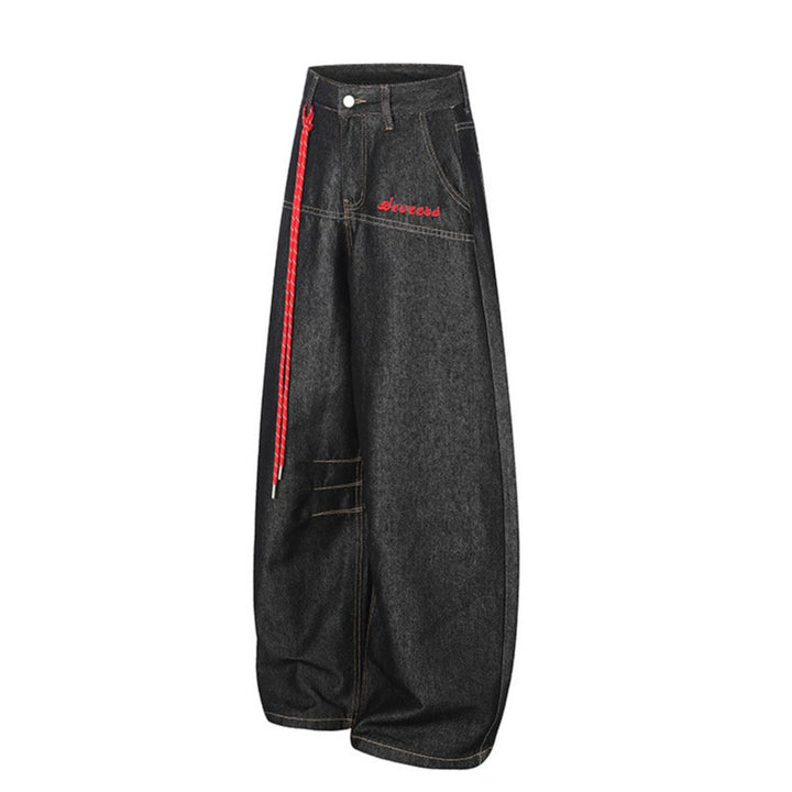 Women's Extra Wide Palazzo Jeans with Decorative Drawstring and Decorative Stitching Amarae