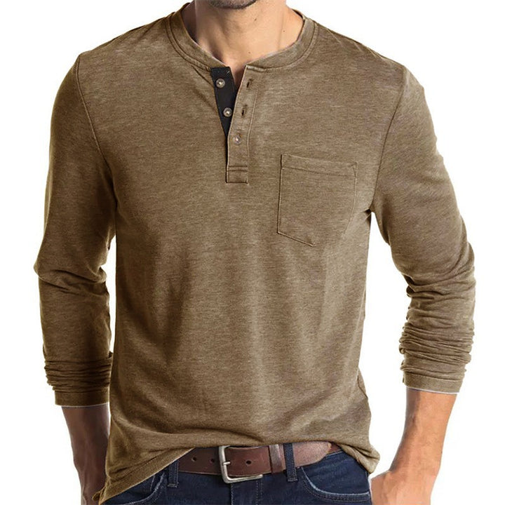 Men's long sleeve T-shirt with modern Henley collar and chest pocket Lune London