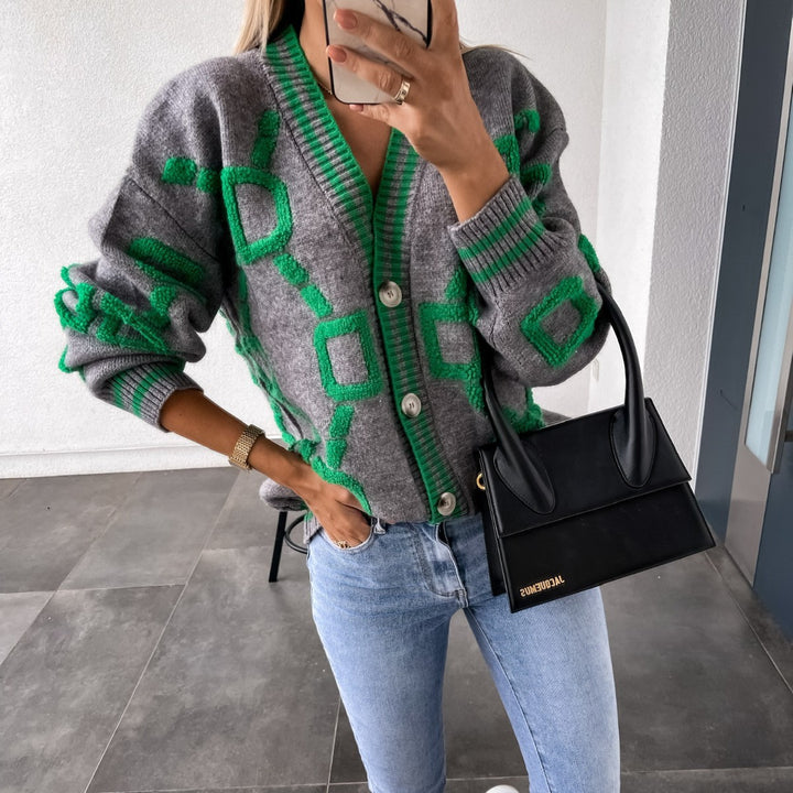 Lady cardigan with graphic pattern and V-neck Lune London