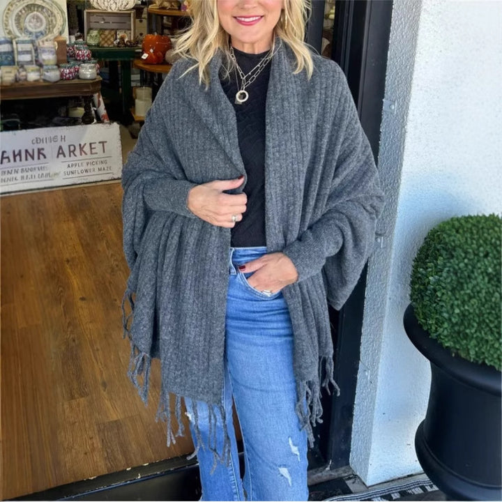 Ladies versatile poncho with fringes Lune London