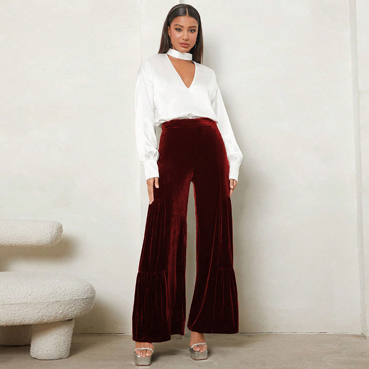 Women Loose Plush Pants with Pleats and High Waist Lune London