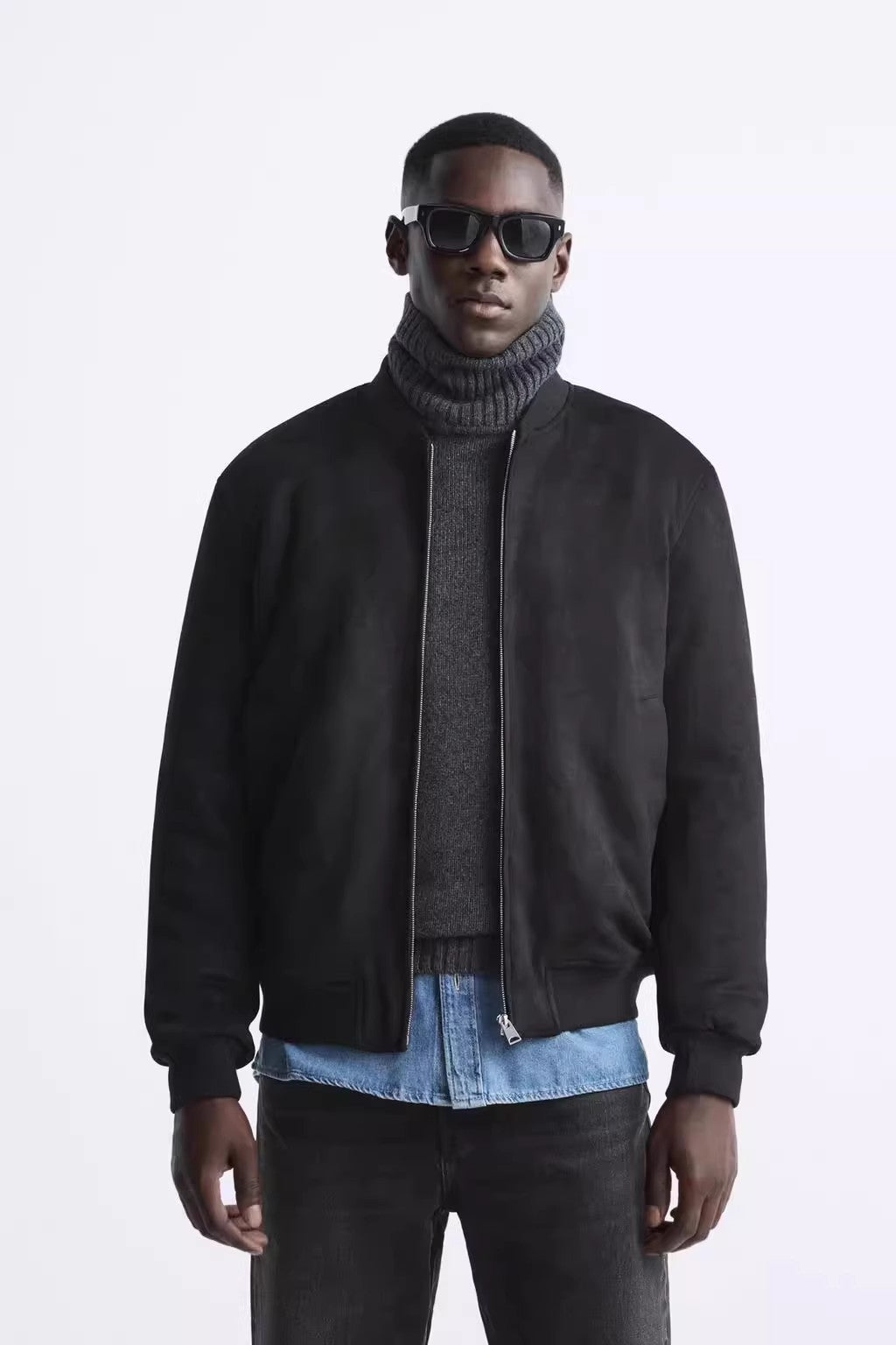 Men's short bomber jacket in minimalist style with ribbed hem Amarae